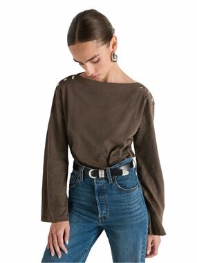 Nation LA Rochelle Boatneck Tee - Size Medium - Espresso